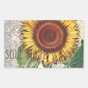 Sticker Rectangulaire Art de fleur de damas vintage tournesol