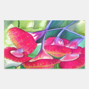 Sticker Rectangulaire Art de l'aquarelle australienne à fleurs rouges