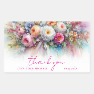 Sticker Rectangulaire Art floral aquarelle Merci Votre texte personnalis