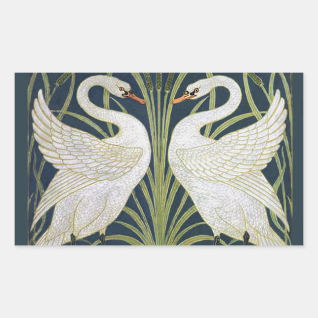 Sticker Rectangulaire Art Nouveau Swan Deux Swans (Devant)