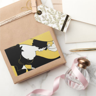 Sticker Rectangulaire Art Nouveau vintage, Lecture d'un livre jaune