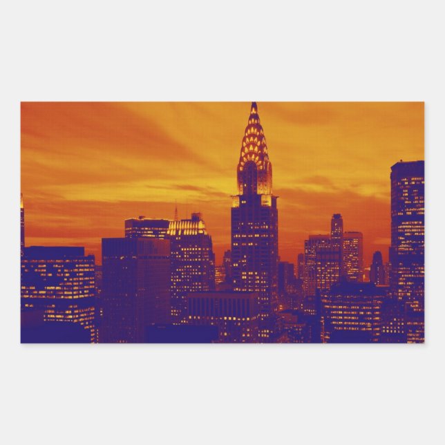 Sticker Rectangulaire Art pop orange bleu New York City (Devant)