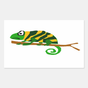 Sticker Rectangulaire Art vert et jaune génial de lézard de caméléon