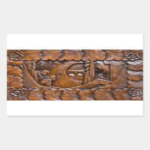 Sticker Rectangulaire Aspect oriental en bois sculpté