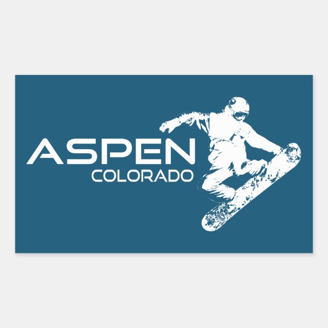 Sticker Rectangulaire Aspen Colorado Snowboardeur (Devant)