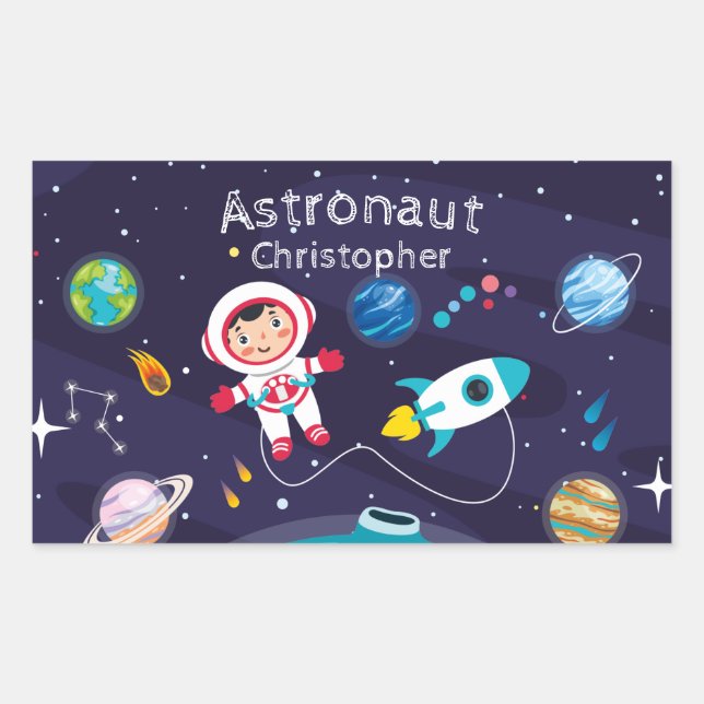 Sticker Rectangulaire Astronaut child on the moon, monogrammed name (Devant)