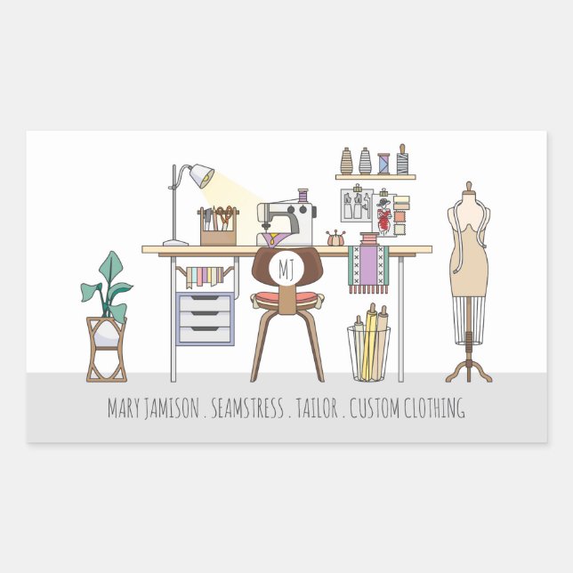 Sticker Rectangulaire Atelier de couture sur mesure Seamstress (Devant)