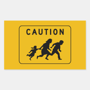 Sticker Rectangulaire Attention à la traversée, Signal d'avertissement d