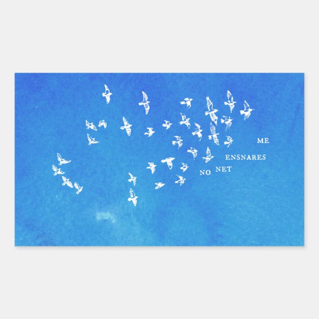 Sticker Rectangulaire "Aucun filet ne m'enfonce" + oiseaux (blanc sur bl (Devant)
