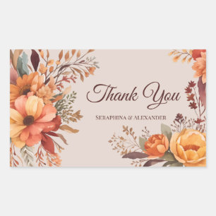 Sticker Rectangulaire Automne aquarelle Rustique Merci Floral Mariage