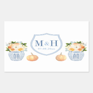 Sticker Rectangulaire Automne Mariage Citrouille Bleu Et Blanc Cimier Fa