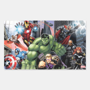 Sticker Rectangulaire Avengers défendent la ville