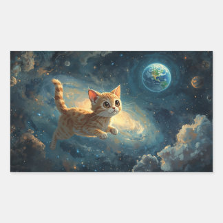 Sticker Rectangulaire Aventure du chat cosmique – Peinture spatiale ench