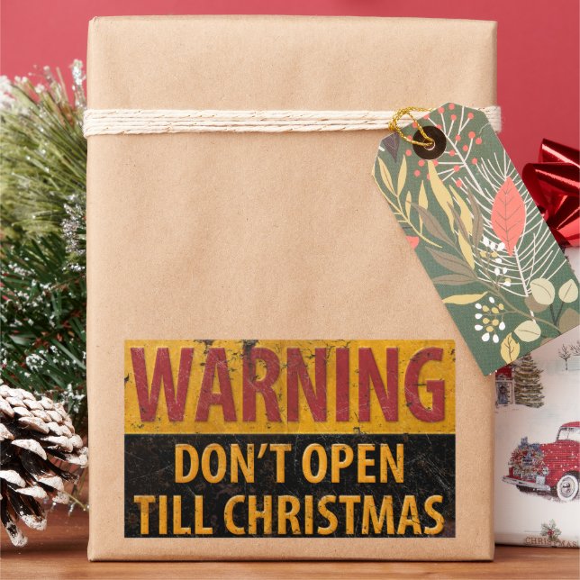 Sticker Rectangulaire AVERTISSEMENT Ne pas ouvrir jusqu'à Noël Ne pas si (vacances)