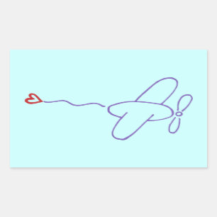 Sticker Rectangulaire Avion avec coeur