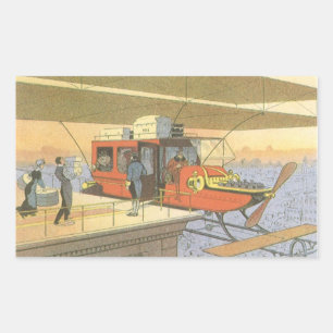 Sticker Rectangulaire Avion de science-fiction vintage Hélicoptère Limo