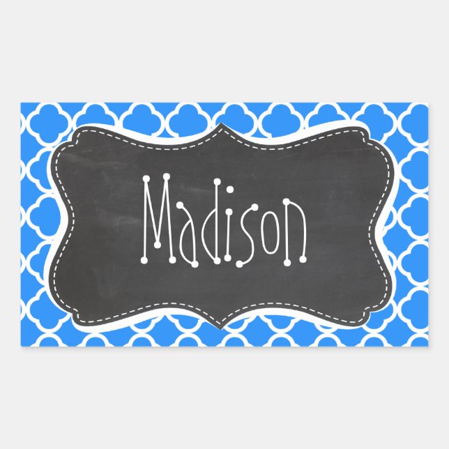 Sticker Rectangulaire Azure Blue Quatrefoil ; Retro Chalkboard (Devant)