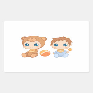 Sticker Rectangulaire Baby Boy Twins Bear Jumpsuit