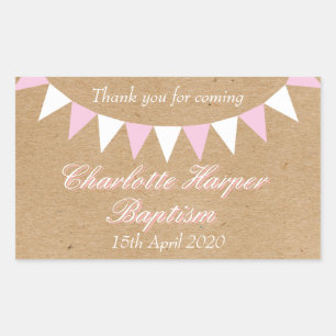 Sticker Rectangulaire Baby Bunting Pink Baptême Christening Favoriser