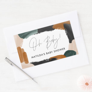 Sticker Rectangulaire Baby shower abstrait en terre cuite verte