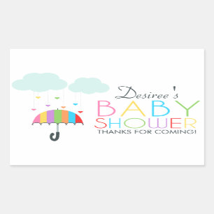 Sticker Rectangulaire Baby shower de neutre de parapluie d'arc-en-ciel