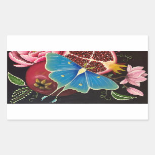Sticker Rectangulaire Baguette d'art fine de la grenade et Luna Moth 4 P