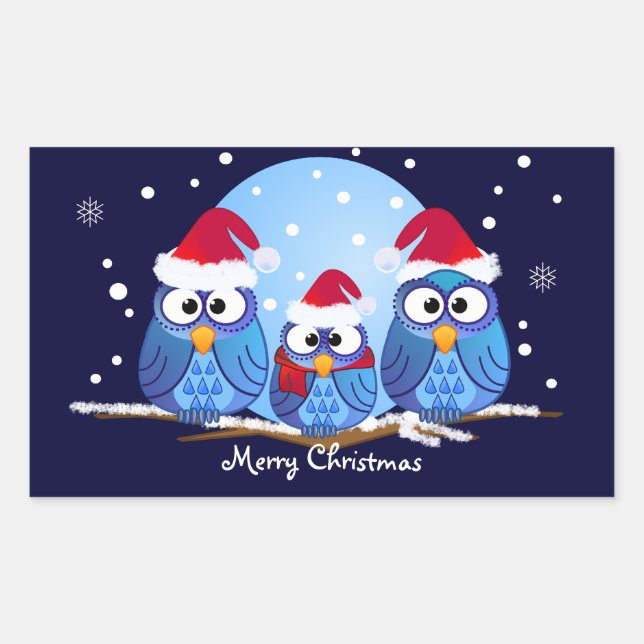 Sticker Rectangulaire Baguette de Noël mignonne avec hibou (Devant)