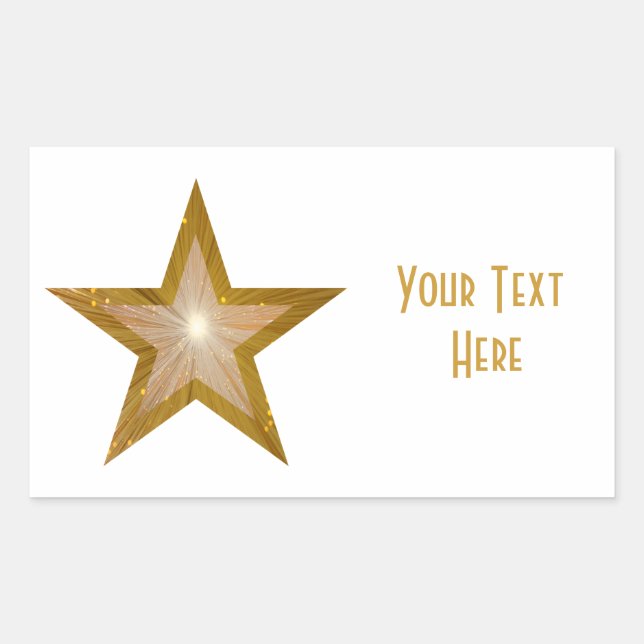 Sticker Rectangulaire Baguette rectangle "Gold" Star 'Your Text' en blan (Devant)