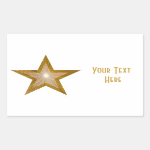 Sticker Rectangulaire Baguette rectangle "Gold" Star 'Your Text' en blan