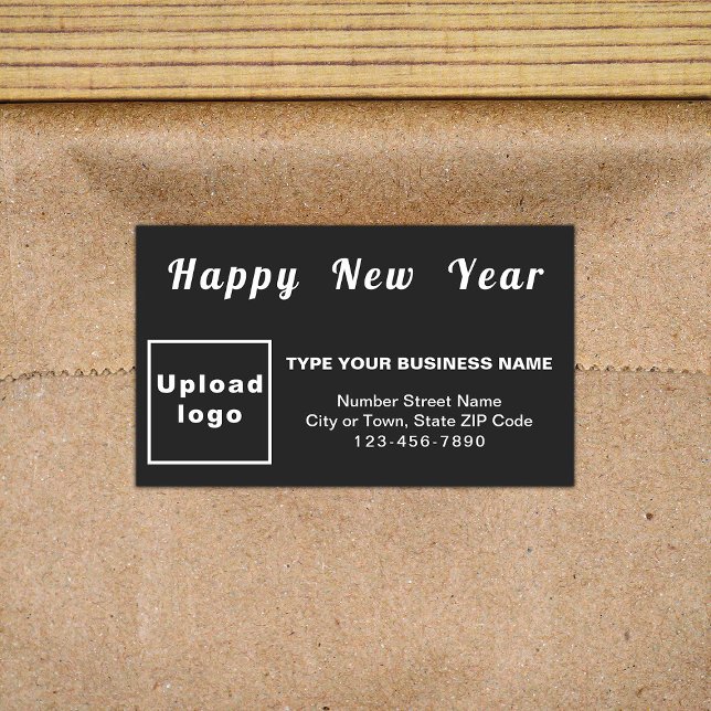 Sticker Rectangulaire Baguette rectangulaire noire pour le Nouvel An (New Year greeting with your business brand on black rectangle sticker.)