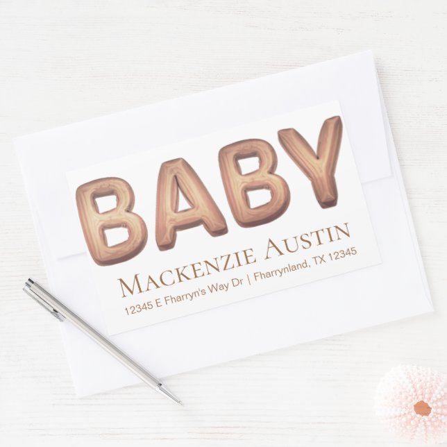 Sticker Rectangulaire Balcon bébé | Élégant Baby shower Rose or (Enveloppe)