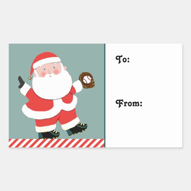 Sticker Rectangulaire Balise cadeau de Noël de baseball (Devant)