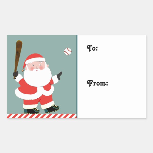 Sticker Rectangulaire Balise cadeau de Noël de baseball (Devant)