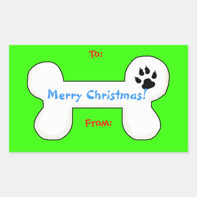 Sticker Rectangulaire Balise cadeau de Noël de chien os (Devant)