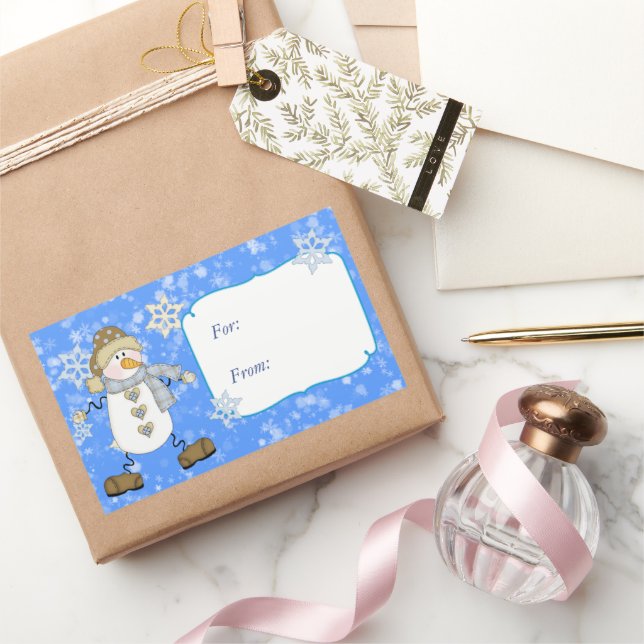 Sticker Rectangulaire Balise cadeau de Noël Snowflake bleu (Cadeaux)