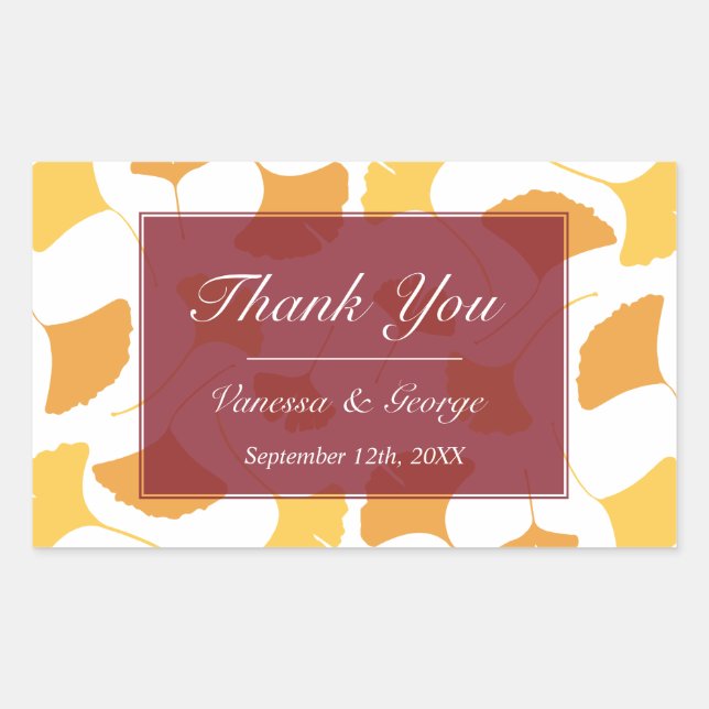 Sticker Rectangulaire Balise cadeau feuille maroon en chute de ginkgo ma (Devant)