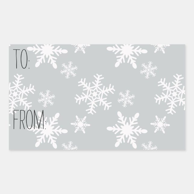Sticker Rectangulaire Balise cadeau Gris blanc Snowflakes (Devant)