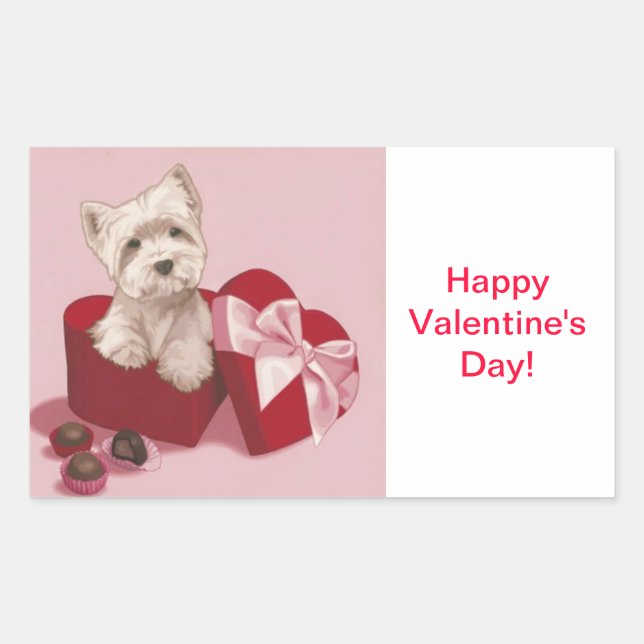 Sticker Rectangulaire Balise cadeau Heureuse Sainte-Valentin Westie Bali (Devant)