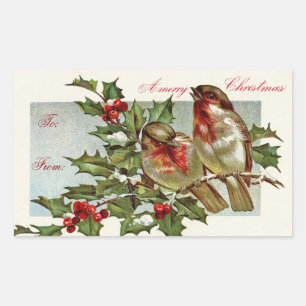 Sticker Rectangulaire Balise cadeau Oiseaux vintages