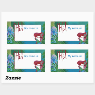 Sticker Rectangulaire Balise Nom rouge de la poulpe de sirène, bleu Aqua