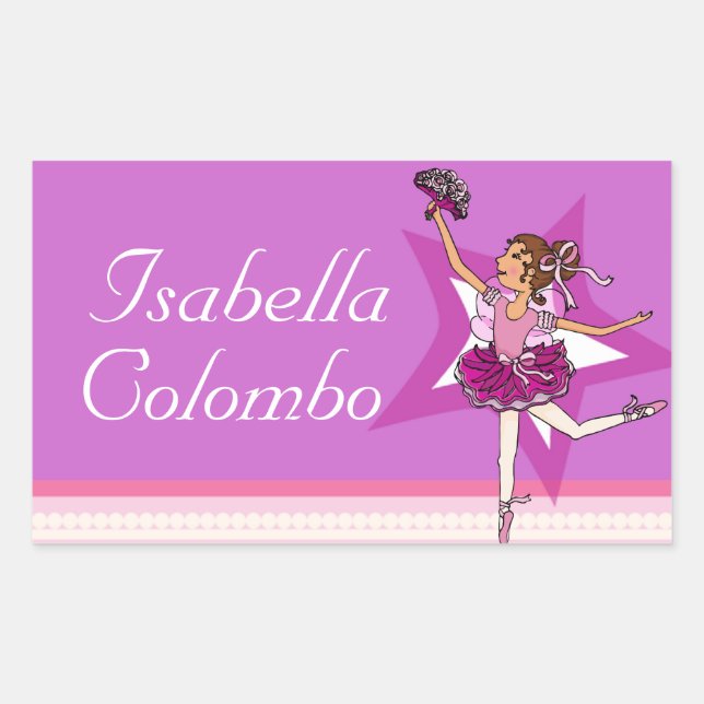 Sticker Rectangulaire ballerine fille violet nom de ballet id autocollan (Devant)