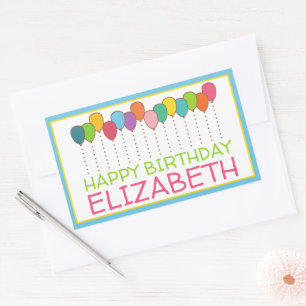 Sticker Rectangulaire Ballons colorés Personnalisé Joyeux Anniversaire