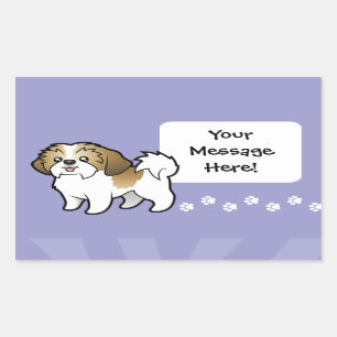Sticker Rectangulaire Bande dessinée Shih Tzu (chiot coupé)