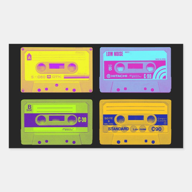 Sticker Rectangulaire Bandes de cassettes Pop Art Retro 80s (Devant)