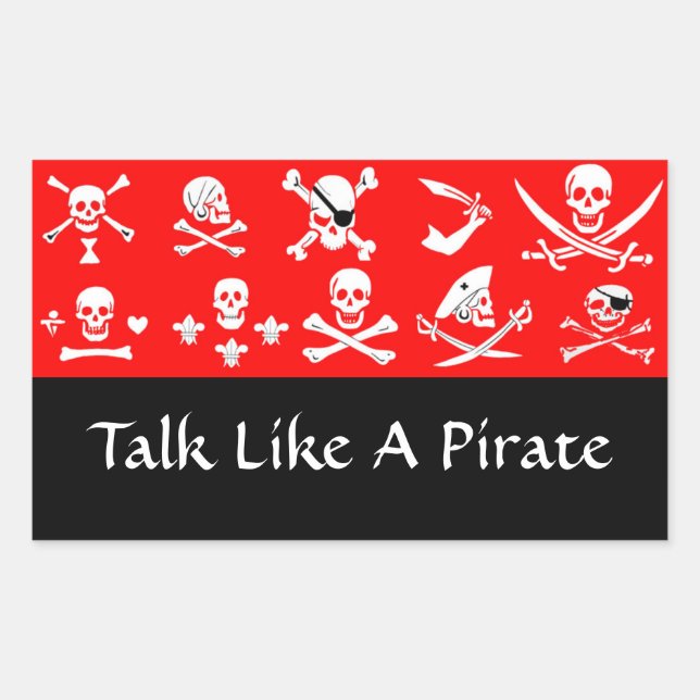 STICKER RECTANGULAIRE BANNIÈRES DE PIRATE ROUGE SKULL, OBJETS TRAVERSÉS, (Devant)