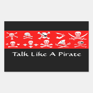 STICKER RECTANGULAIRE BANNIÈRES DE PIRATE ROUGE SKULL, OBJETS TRAVERSÉS,