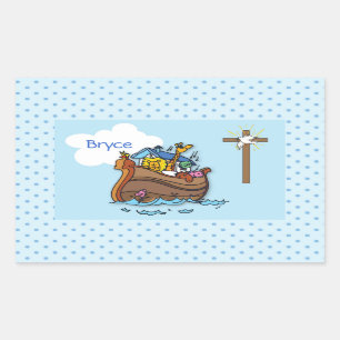 Sticker Rectangulaire Baptême de bébé de l'arche de Noé personnalisa