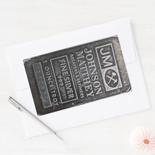 Sticker Rectangulaire Barre d'argent solide Johnson Matthey 1 oz 762835 (Enveloppe)