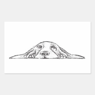 Sticker Rectangulaire basset hound noir blanc yeux de chiot simple