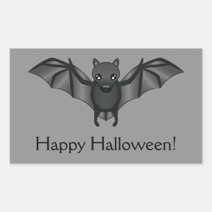 Sticker Rectangulaire Bat Cartoon Mignonne Avec Joyeux Texte D'Halloween